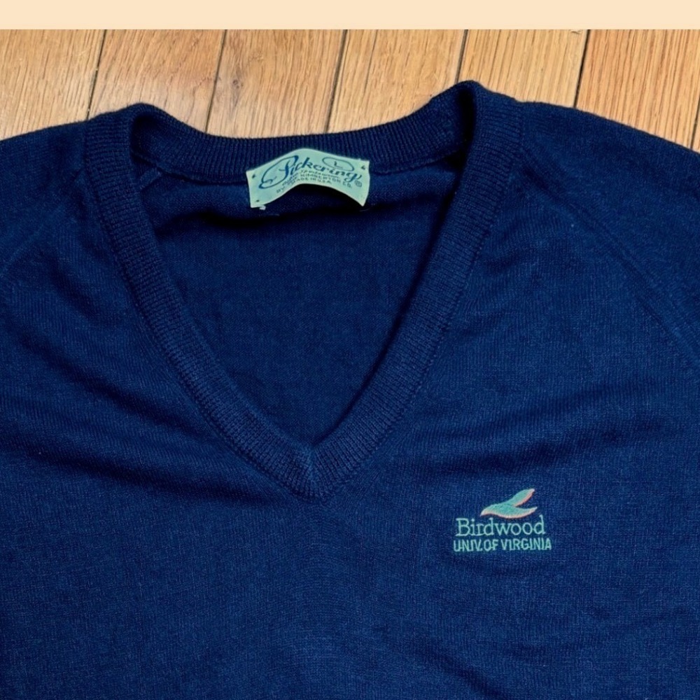 Pickering Vntg  Navy V-Neck Sweater Birdwood U. of Virginia USA L‎ UVA Cavaliers